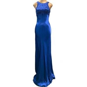 Vintage Dress Women Small Satin Maxi Blue 80s VTG Y2K Prom Party